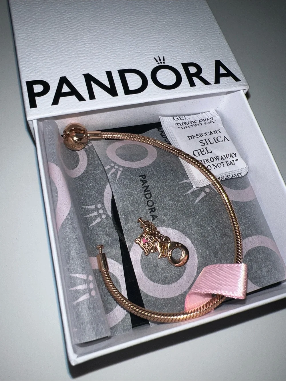 Pandora Rose Gold Travel Charm Snake Chain Bracelet